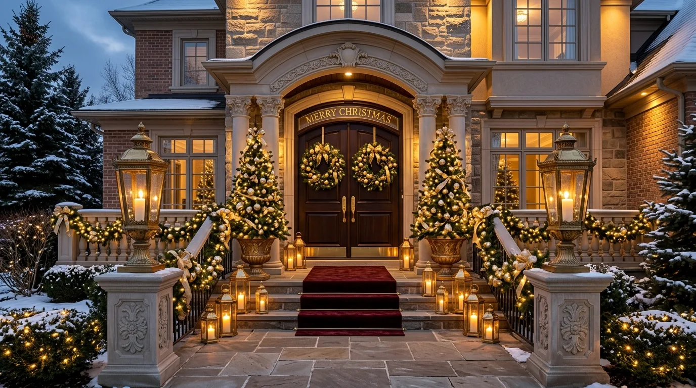 Use symmetry when the porch layout is already strong inspiration for a Christmas porch.